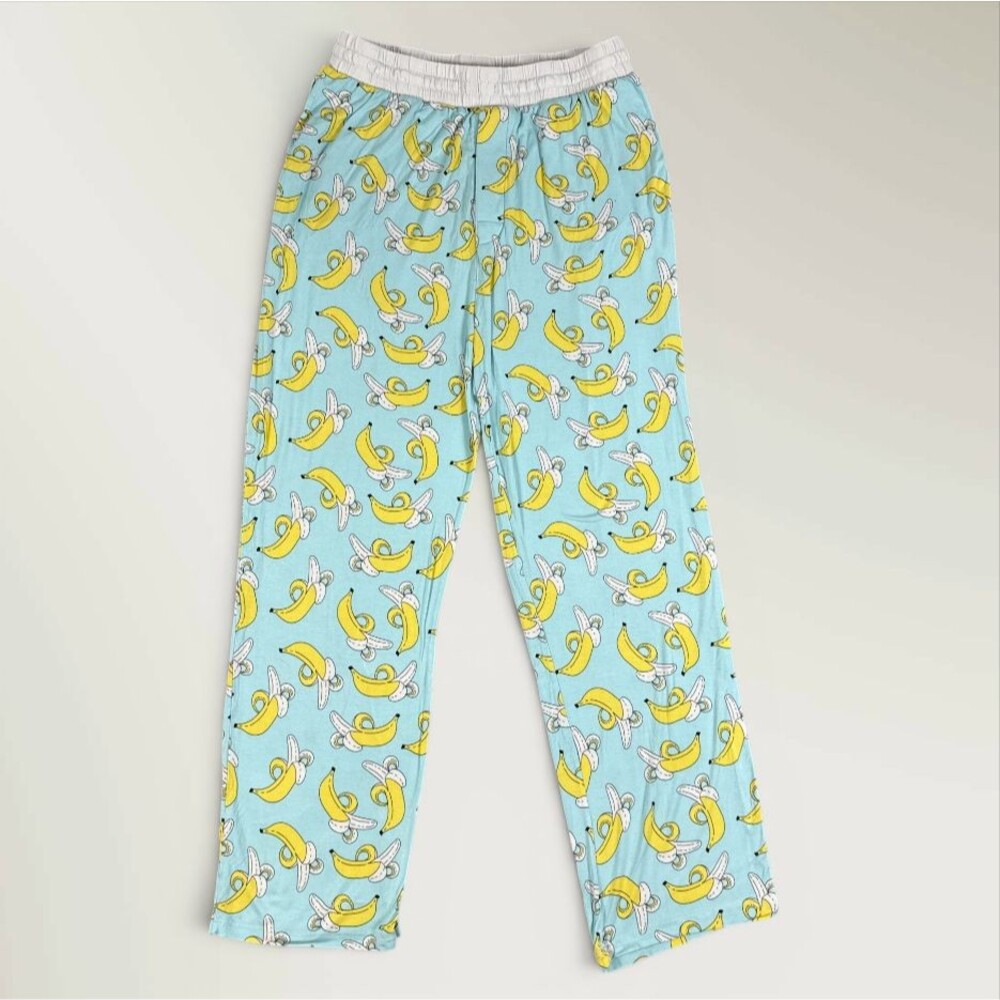 Little Sleepies Men's/Unisex Bananas Pajama Pants PJ Bottoms Blue Size Large